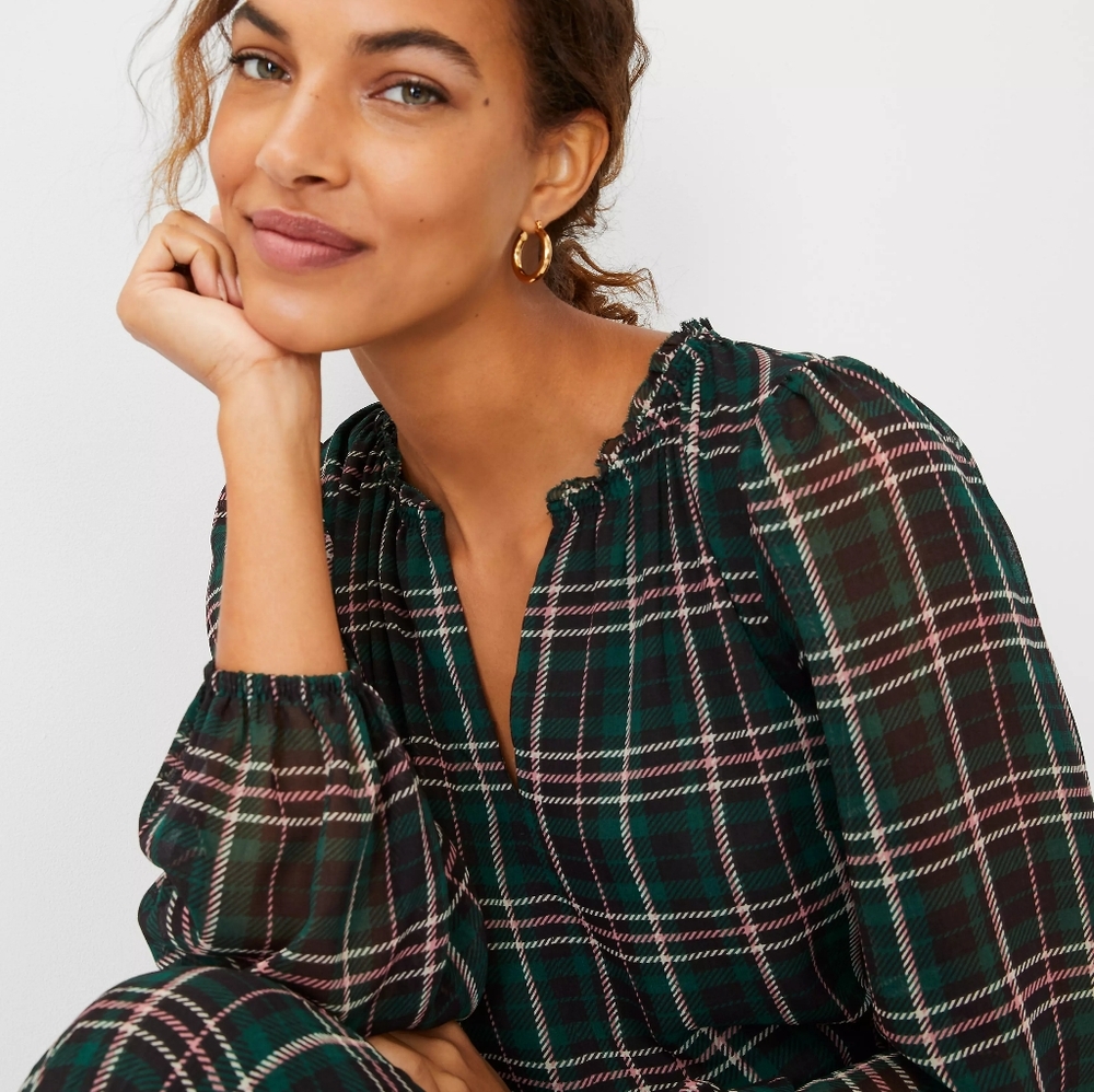 Ann Taylor plaid pleated midi dress, size 12 - Picture 2 of 5
